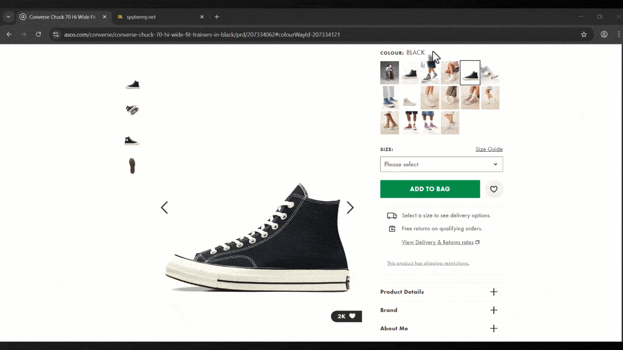 Example: searching for a product by link.