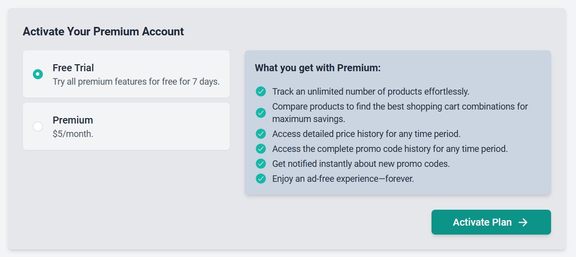 Premium subscription options.